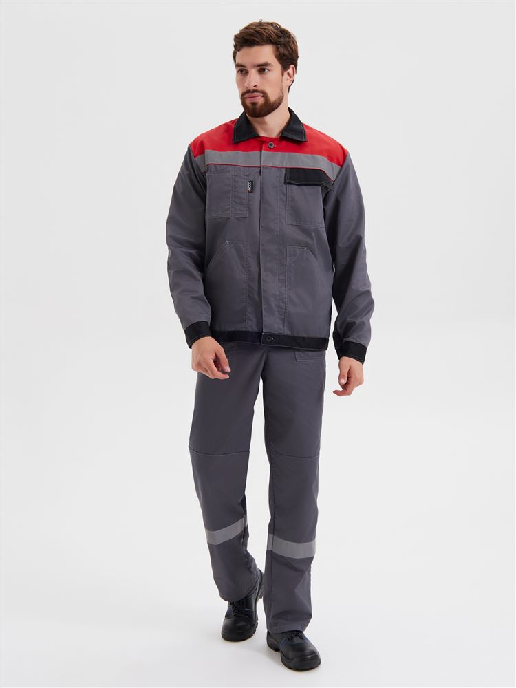 Костюм «Корпус» (куртка+п/к) тк. смесовая 65/35, пл. 240 г/м2, цв. т.серый/черный/красный